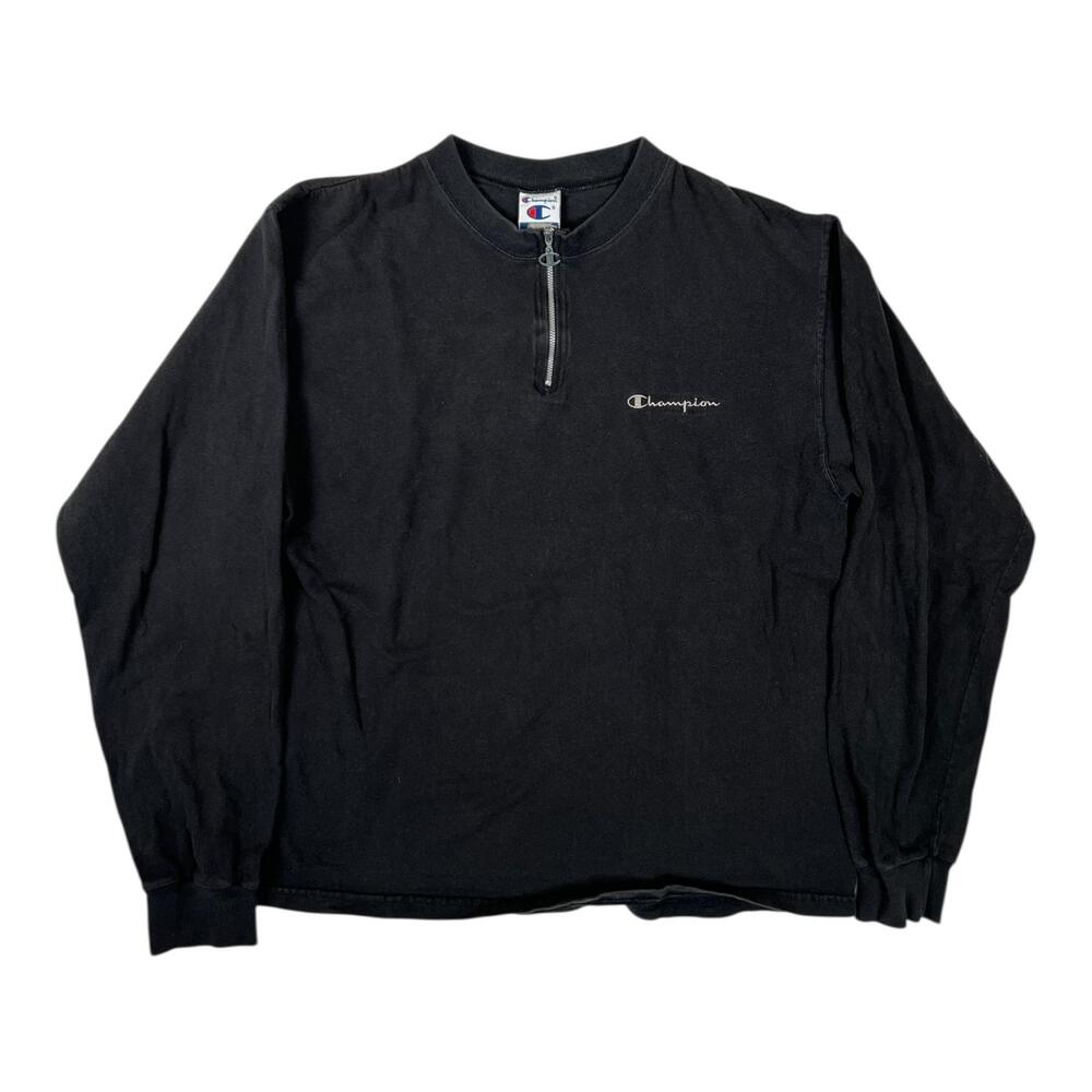 Vintage Champion Long Sleeve 1/4 Zip Mens Large Black Made in USA 90s